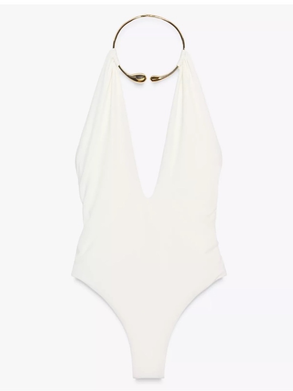 ZARA Cream Halter One-Piece with gold metal collar